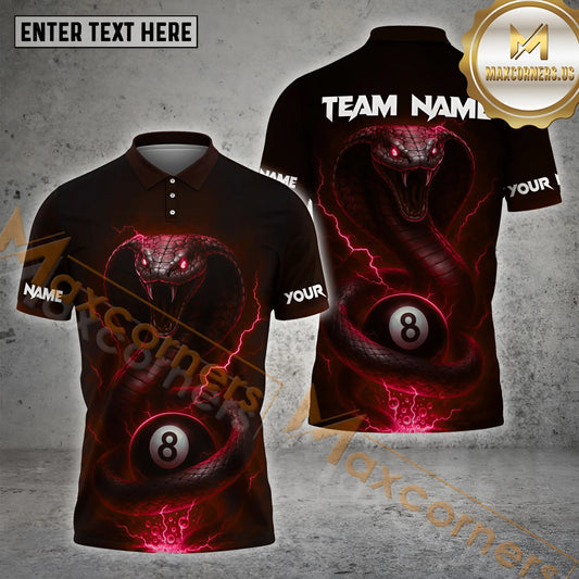 Maxcorners Billiard 8 Ball Cobra Lightning Multicolor Options Personalized Name, Team Name 3D Shirt (4 Colors)