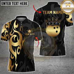 Maxcorners Bowling Flame Gold Crown Tribal Style Multioptions Personalized Name, Team Name Unisex 3D Shirt