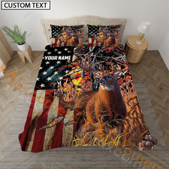 Maxcorners Deer  Hunting Bedding USA Flag Camo Bedding Set 3D Print Custom Name (4 Colors)