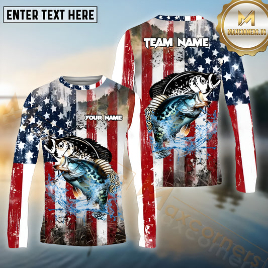 Maxcorners Crappie Fishing Freedom Strike Pattern Sport Jersey Personalized Name, Team Name Long Sleeve Shirt