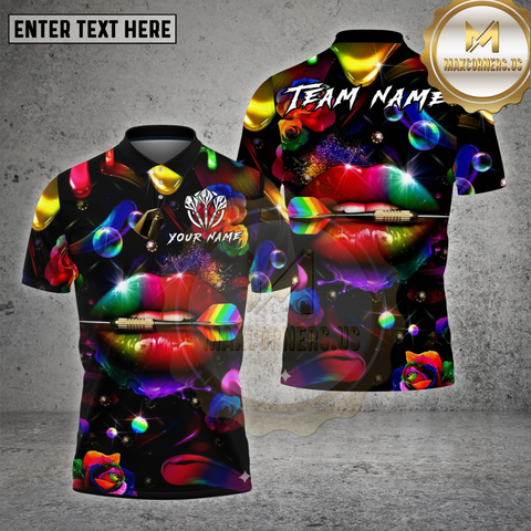 Maxcorners Darts Neon Lips Arrow Glow Art Multicolor Options Personalized Name, Team Name Unisex 3D Shirt