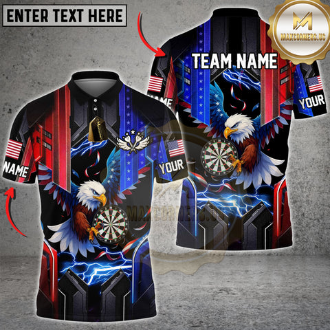 Maxcorners Darts Eagle American Flag Lightning Multicolor Options Personalized Name, Team Name Unisex 3D Shirt