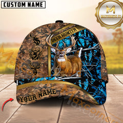 Maxcorners Deer Hunting 3D Buck Brown Camouflage Golden Line Design Personalized Name 3D Cap (4 colors)