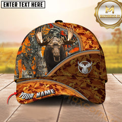Maxcorners Hunting Orange Camo Zipper Style 3D Personalized Name 3D Cap (Deer/Moose/Boar/Bear)