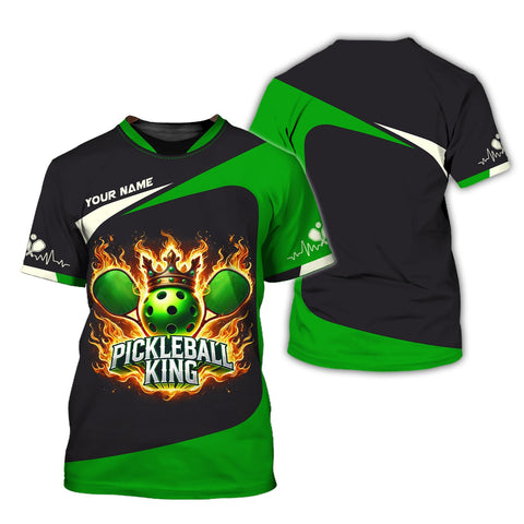 Maxcorners Custom Pickleball King Fire, Player Personalized Name 3D T-Shirts, Pickleball Polo Shirt, Gift For Pickleball Player