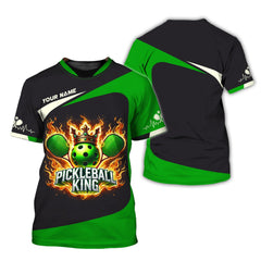 Maxcorners Custom Pickleball King Fire, Player Personalized Name 3D T-Shirts, Pickleball Polo Shirt, Gift For Pickleball Player