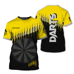 Maxcorners Custom Name Dart Jersey for Players, Yellow Darts Polo Shirt, Cool Dartboard Gift for Men LM0509