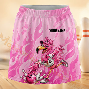 Maxcorners Bowling Pink Flamingo Flame Personalized 3D Skort, Skirts With Shorts
