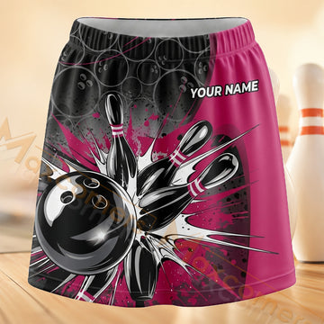 Maxcorners Bowling Pink Black Impact Personalized 3D Skort, Skirts With Shorts