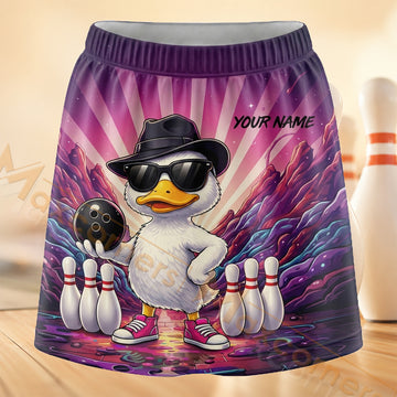 Maxcorners Bowling Cool Duck Galaxy Personalized 3D Skort, Skirts With Shorts