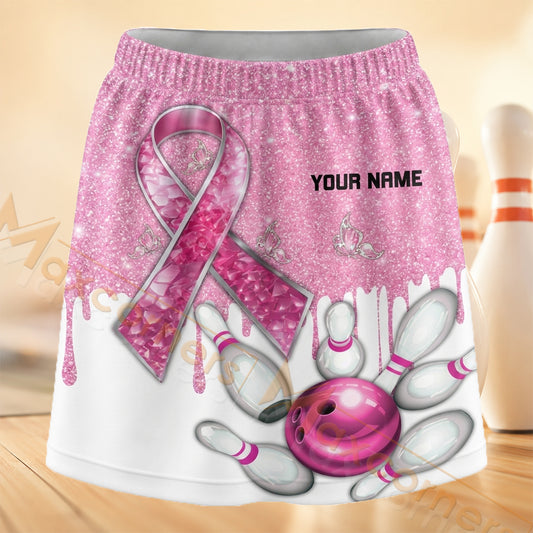 Maxcorners Bowling Pink Ribbon Hope Personalized 3D Skort, Skirts With Shorts