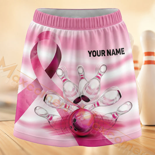 Maxcorners Bowling Pink Plaid Ribbon Personalized 3D Skort, Skirts With Shorts