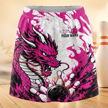 Maxcorners Bowling Pink Dragon Personalized 3D Skort, Skirts With Shorts