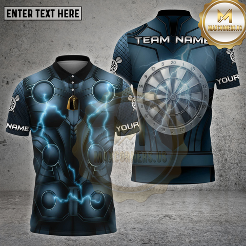 Maxcorners Dart Shirt Thunder Armor Lightning Strike Blue Suit Dartboard Design Multicolor Options Personalized Name, Team Name Unisex 3D Shirt