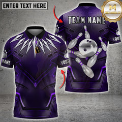 Maxcorners Bowling Panther Suit Purple Vibranium Style Ball Design Multicolor Options Personalized Name, Team Name Unisex 3D Shirt