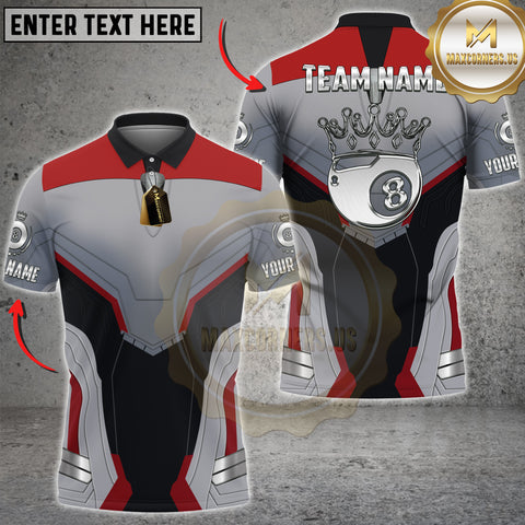 Maxcorners Billiard Shirt Armor Suit Red Grey 8 Ball Design Multicolor Options Personalized Name, Team Name Unisex 3D Shirt