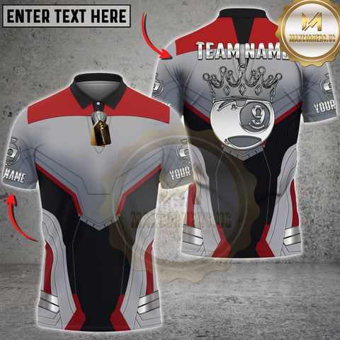 Maxcorners Billiard Shirt Armor Suit Red Grey 9 Ball Design Multicolor Options Personalized Name, Team Name Unisex 3D Shirt