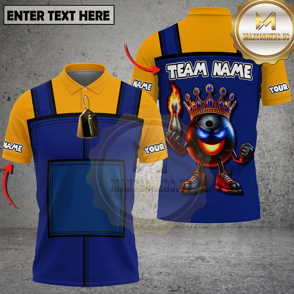 Maxcorners Bowling Shirt King Flame Ball Cartoon Overall Design Multi Options Personalized Name, Team Name 3D Shirt