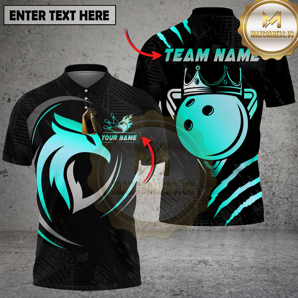 Maxcorners Bowling Royal Gold Eagle Crown Black Pattern Multioptions Personalized Name, Team Name Unisex 3D Shirt