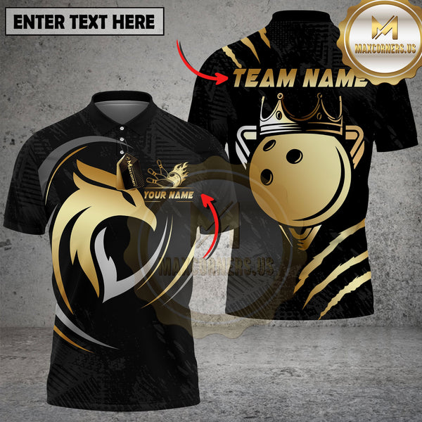 Maxcorners Bowling Royal Gold Eagle Crown Black Pattern Multioptions Personalized Name, Team Name Unisex 3D Shirt