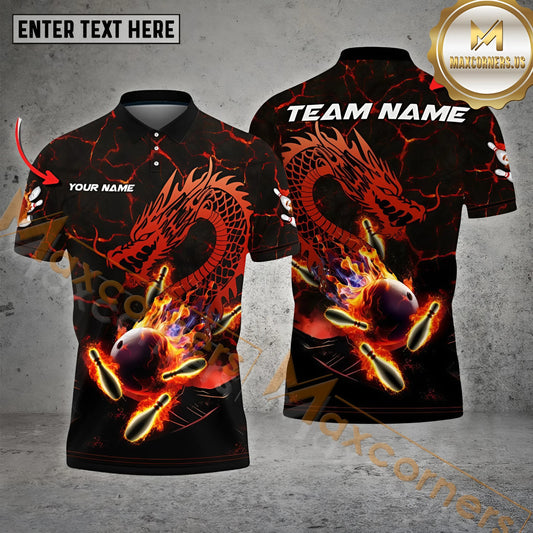 Maxcorner Bowling Dragon Bowling Magma Multicolor Option Customized Name 3D Shirt (4 Colors)