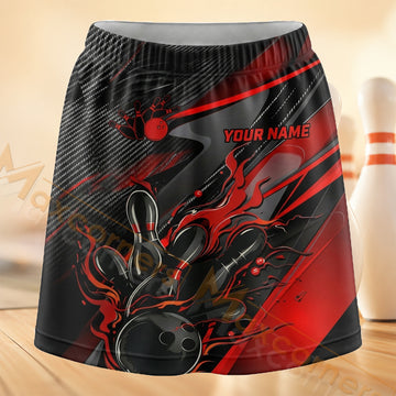 Maxcorners Bowling Red Black Tribal Personalized 3D Skort, Skirts With Shorts