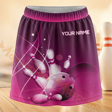 Maxcorners Bowling Pink Constellation Personalized 3D Skort, Skirts With Shorts