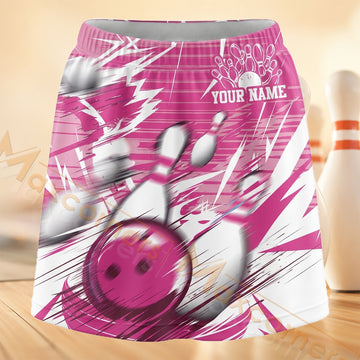 Maxcorners Bowling Pink White Speed Burst Personalized 3D Skort, Skirts With Shorts