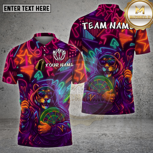 Maxcorners Dart Shirt Neon Tiger Hoodie Graffiti Multioptions Personalized Name, Team Name Unisex 3D Shirt (4 Colors)