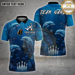 Maxcorners Bowling Shirt Dolphin Galaxy Blue Multioptions Personalized Name, Team Name Unisex 3D Shirt