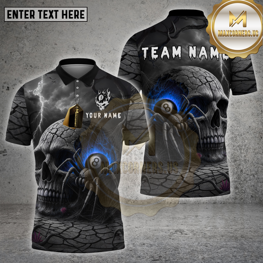 Maxcorners Billiards Shirt Skull Spider Web Eyes 8 Ball Multicolor Options Personalized Name, Team Name Unisex 3D Shirt (4 Colors)