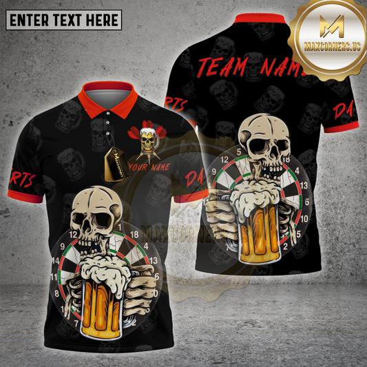 Maxcorners Darts Shirt Skull Beer Mug Style Multicolor Options Personalized Name, Team Name Unisex 3D Shirt (4 Colors)