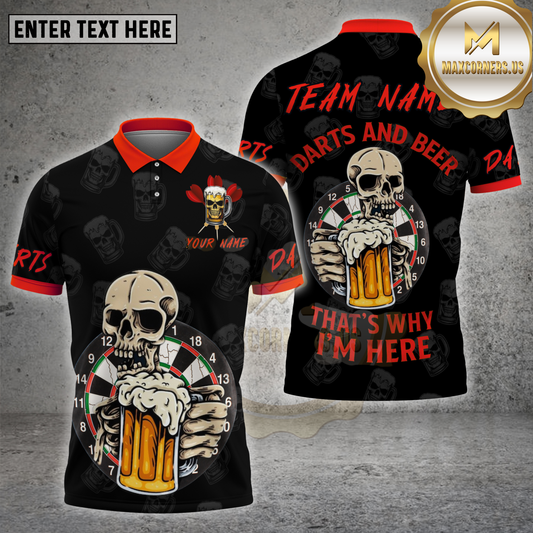 Maxcorners Darts Shirt Skull Beer Mug That’s Why I’m Here Multicolor Options Personalized Name, Team Name Unisex 3D Shirt (4 Colors)
