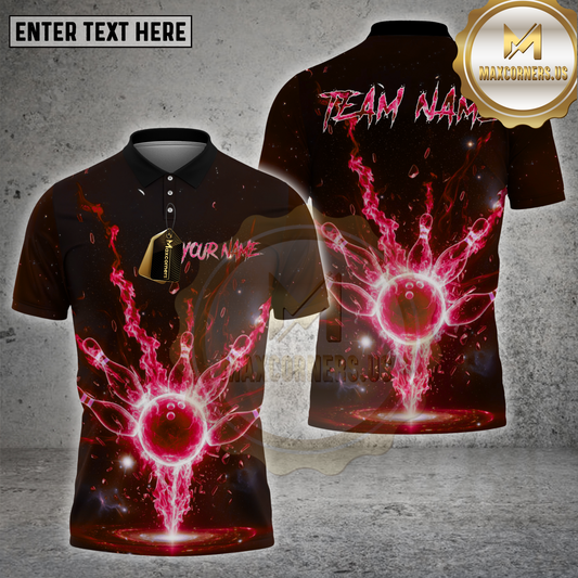 Maxcorners Bowling Shirt Galaxy Fire Explosion Multicolor Options Personalized Name, Team Name 3D Shirt (4 Colors)