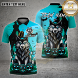 Maxcorners Bowling Shirt Halloween Wolf Pumpkin Multioptions Personalized Name, Team Name Unisex 3D Shirt (4 Colors)