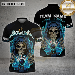 Maxcorners Bowling Shirt Skull Lightning Strike Multioptions Personalized Name, Team Name Unisex 3D Shirt (4 Colors)