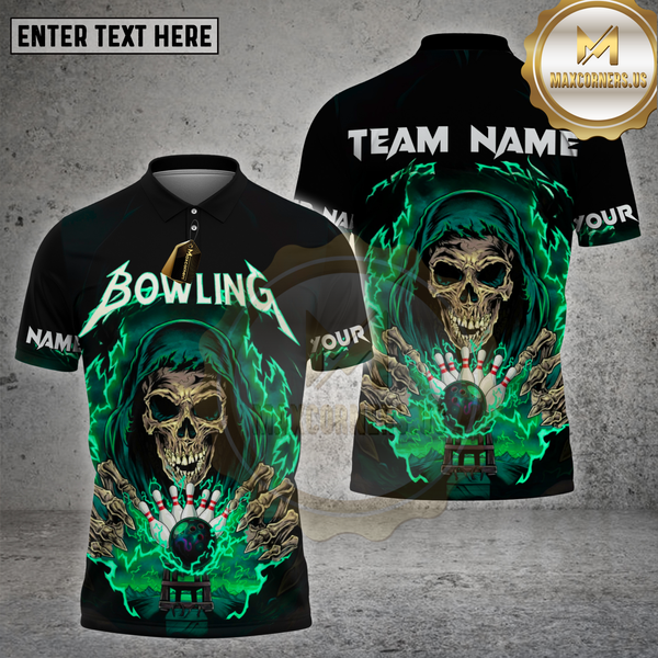Maxcorners Bowling Shirt Skull Lightning Strike Multioptions Personalized Name, Team Name Unisex 3D Shirt (4 Colors)