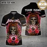 Maxcorners Bowling Shirt Skull Lightning Strike Multioptions Personalized Name, Team Name Unisex 3D Shirt (4 Colors)