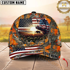 Maxcorners Hunting American Flag Boar Sunrise Farm Scene Camo Custom Name 3D Cap (6 Colors)