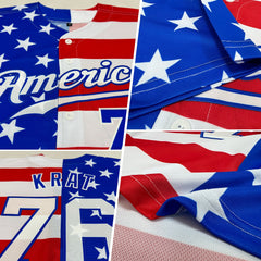 Maxcorners Custom White Red-Royal 3D American Flag Fashion Premium Baseball Jersey LM0210