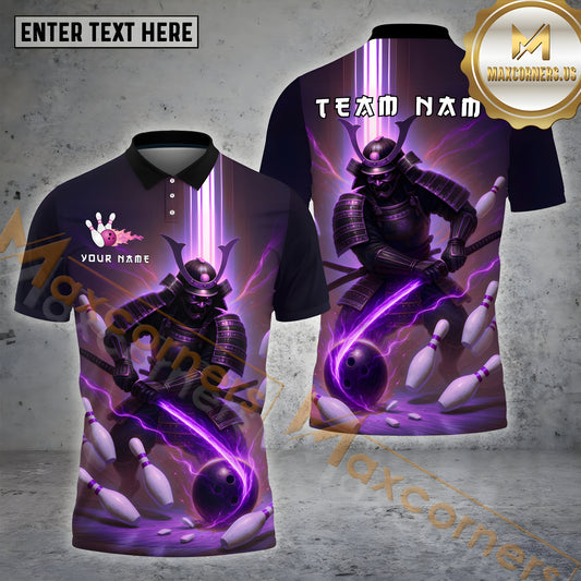 Maxcorners Bowling Samurai Neon Slash Multicolor Options Personalized Name, Team Name 3D Shirt (4 Colors)