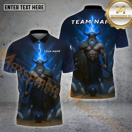 Maxcorners Bowling Viking Thunder God Multicolor Options Personalized Name, Team Name 3D Shirt (4 Colors)