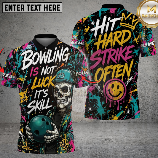 Maxcorners Bowling Shirt Graffiti Skull Bowler Design Multicolor Options Personalized Name, Team Name 3D Shirt