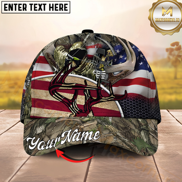 Maxcorners Hunting Bowhunter Patriotic Buck Artwork Personalized Name 3D Cap