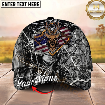 Maxcorners Hunting Buck Patriotic Emblem Personalized Name 3D Cap
