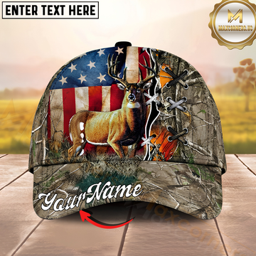 Maxcorners Hunting Buck Patriotic Lace-Up Camo Personalized Name 3D Cap