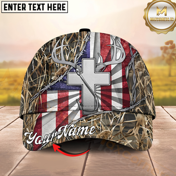 Maxcorners Hunting Faith Cross Antlers Personalized Name 3D Cap