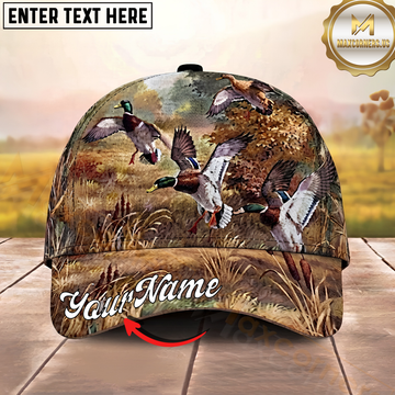 Maxcorners Hunting Mallard Duck Marsh Camouflage Personalized Name 3D Cap