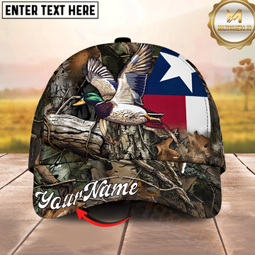 Maxcorners Hunting Mallard Texas Flag Personalized Name 3D Cap