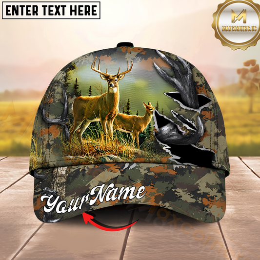 Maxcorners Hunting Whitetail Deer Forest Family Personalized Name 3D Cap